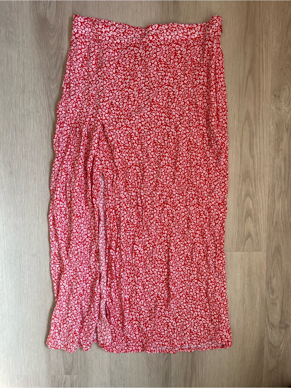 H&M Red Floral Midi Skirt with side slit - Lightweight Summer Style
